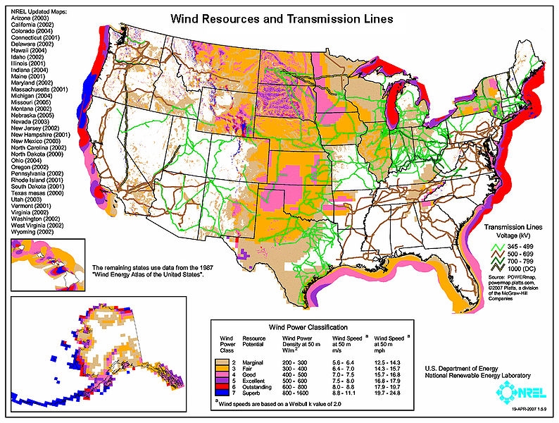 USA Wind Transmission Line distribution map